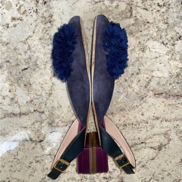 Pokemaoke $400 Zelena Blue Flower Suede Sandals Sling Back Italy 40 US 8 - Picture 6 of 13